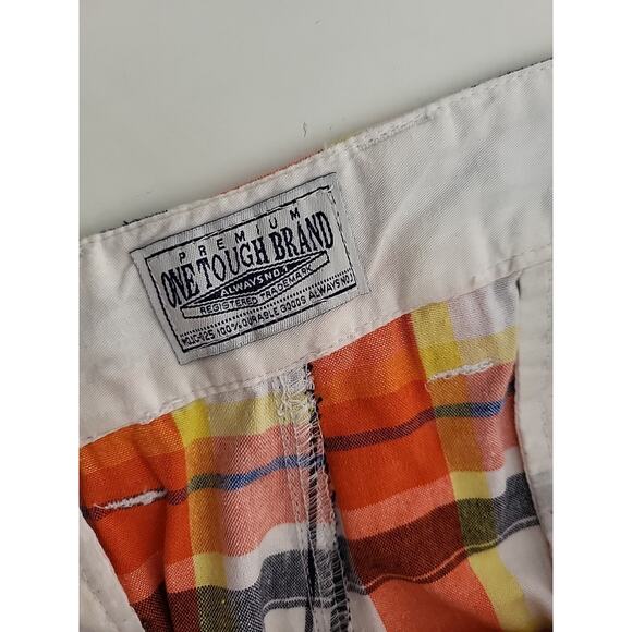 One Tough Brand OTB Shorts Mens Size 40 Orange Blue Plaid Golf Outdoor Cargo - Picture 5 of 9